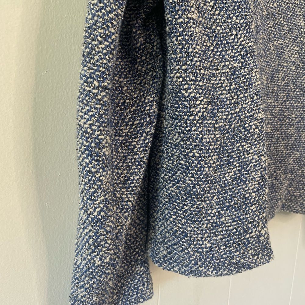 Talbots Open Front Waterfall Blazer Jacket Blue Tweed Boucle Cotton Size Large - Picture 5 of 15